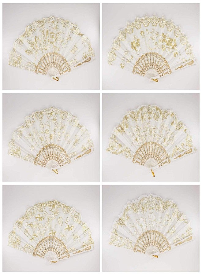 YRP 12 Pc Mix Spanish Style White and Gold Glitter Floral Pattern Folding Fan for Sweet 15 Favors/Dancing Hand Fan/Table Setting/Wall Decoration/Outdoor Wedding Gift - Image 4